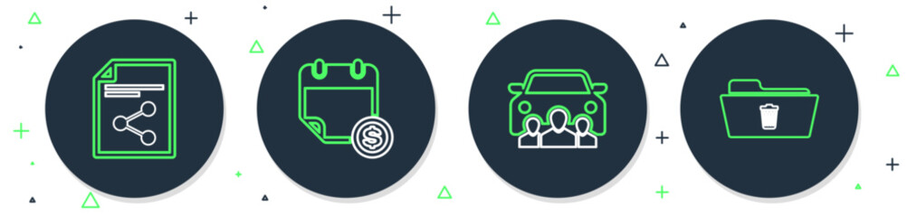 Poster - set line financial calendar, car sharing, share file and delete folder icon. vector