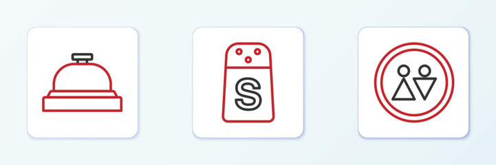 Poster - Set line Toilet, Hotel service bell and Salt icon. Vector