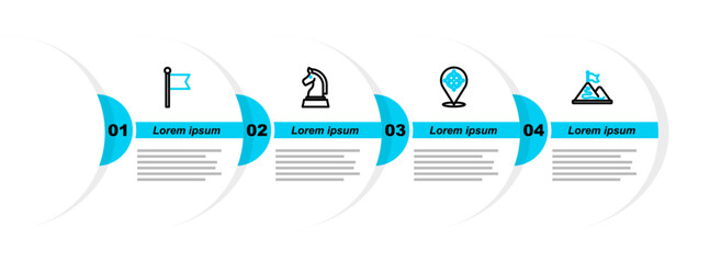 Poster - Set line Mountains with flag, Target, Chess and Flag icon. Vector
