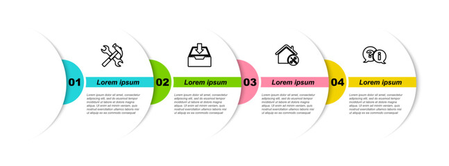Poster - set line crossed hammer and wrench, download inbox, house service and question exclamation. business