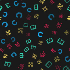 Poster - set line laurel wreath, open book, pixel arrows in four directions and arrow on seamless pattern. ve