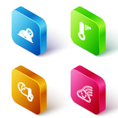 Poster - set isometric line rainbow with sun, meteorology thermometer, thermometer and cloud, moon and icon. 