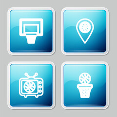 Poster - Set line Basketball backboard, Location with basketball, match tv and and icon. Vector