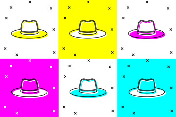 Wall Mural - Set Man hat with ribbon icon isolated on color background. Vector