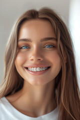 Sticker - Smiling Teenage Girl with with a charming smile with dental braces