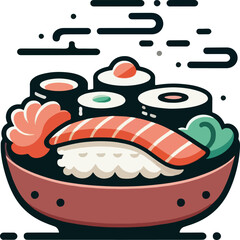 Sticker - 3d vector logo, sushi and sashimi japanese food