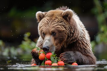 Wall Mural - brown bear eating