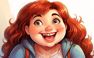 Wall Mural - Cartoon of an attractive chubby girl with a big smile