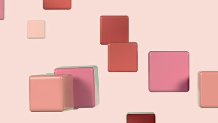 Poster - 3D soft animation of beige and pastel pink cubes on a beige background with an alpha channel. 3D Render