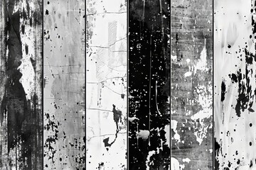 Poster - An old wall with scratches and damage. Collection of textures overlayed on a background. Different paint textures with splashes of ink. Stamp overlay. Modern set.