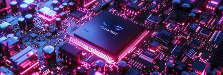 Aufkleber - A macro shot of a computer motherboard and CPU with a colorful mood, all logos have been cloned out.