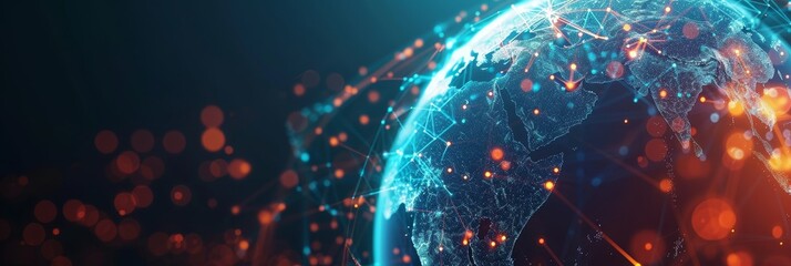 Poster - Planet earth network connection web 3D globe data exchange.