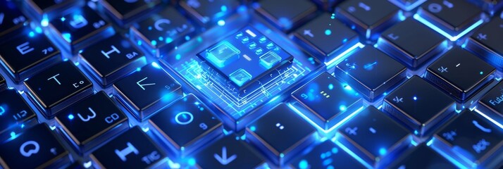 Poster - Icon for cloud computing, online storage, remote work and sharing with three-dimensional cloud keypad in blue