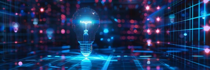 Fototapete - The generic smart modern bulb icon has neon and glowing details in 3D