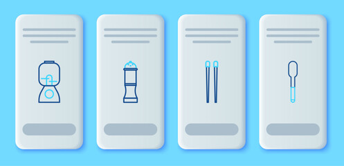Poster - Set line Pepper, Food chopsticks, Blender and Spoon icon. Vector