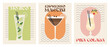 © Olia - Poster drink set. Cocktail arts. Retro posters with alcohol cocktails. Mojito. Pina colada. Espresso Martini. 90s 80s 70s  groovy posters. Modern trendy print. Drink with fruit and ice.