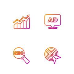 Poster - Set line Target, SEO optimization, Financial growth increase and Advertising. Gradient color icons. Vector
