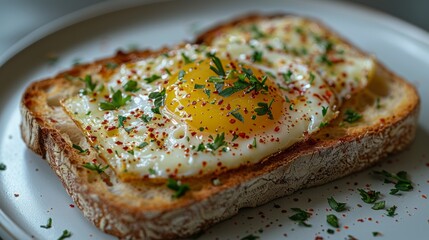 Wall Mural - Fried eggs with yolk accompanied by cooked bread with delicious butter sweet.