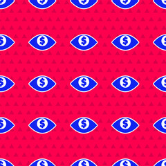 Wall Mural - Blue Eye with dollar icon isolated seamless pattern on red background. Vector