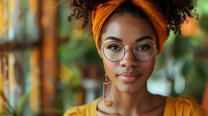 Wall Mural - portrait of a black woman with glasses gazing into the camera