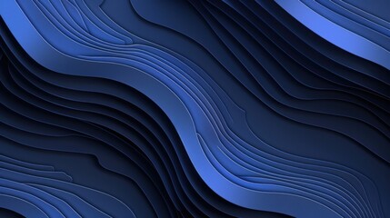 Blue Illustration. Abstract Wavy Lines on Dark Blue Gradient Background
