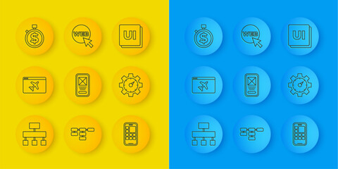 Poster - set line site map, website template, ui or ux design, mobile apps, statistic, time money, and and gr