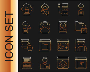 Poster - Set line File missing, Server, Data, Web Hosting, Folder and lock, Social network, Cloud technology data transfer, computing and Hard disk drive HDD icon. Vector