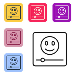 Poster - Black line Music player icon isolated on white background. Portable music device. Set icons in color square buttons. Vector