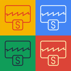 Poster - Pop art line Music wave equalizer icon isolated on color background. Sound wave. Audio digital equalizer technology, console panel, pulse musical. Vector