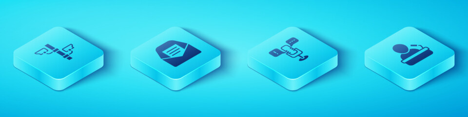 Poster - Set Isometric Security camera, Mail and e-mail, Speaker and Freedom of speech icon. Vector