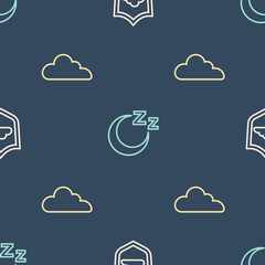 Aufkleber - Set line Weather forecast, Cloud and Time to sleep on seamless pattern. Vector