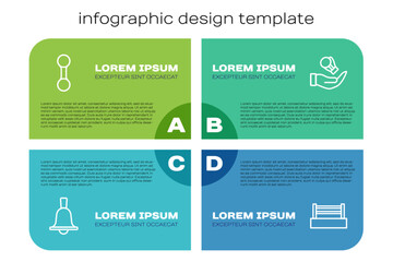 Wall Mural - Set line Boxing bell, Dumbbell, ring and glove. Business infographic template. Vector