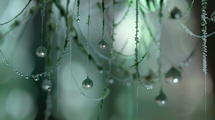 Wall Mural -   A tree branch adorned with droplets of water