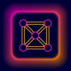 Poster - Glowing neon line Blockchain technology icon isolated on black background. Cryptocurrency data. Abstract geometric block chain network technology business. Colorful outline concept. Vector