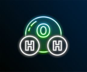 Poster - Glowing neon line Chemical formula for water drops H2O shaped icon isolated on black background. Colorful outline concept. Vector