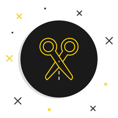 Poster - Line Scissors with cut line icon isolated on white background. Tailor symbol. Cutting tool sign. Colorful outline concept. Vector