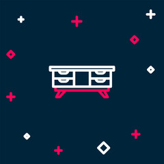 Poster - line tv table stand icon isolated on blue background. colorful outline concept. vector