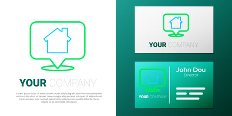 Poster - line map pointer with house icon isolated on white background. home location marker symbol. colorful