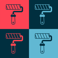 Poster - Pop art Paint roller brush icon isolated on color background. Vector