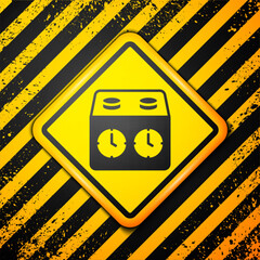 Poster - Black Time chess clock icon isolated on yellow background. Sport equipment. Warning sign. Vector