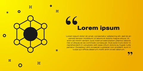 Sticker - Black Molecule icon isolated on yellow background. Structure of molecules in chemistry, science teachers innovative educational poster. Vector