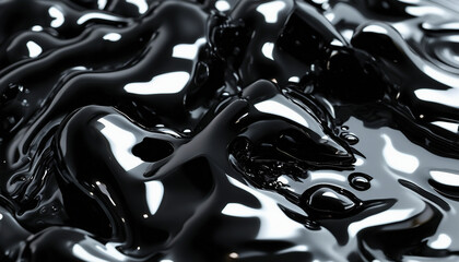 Poster - Y2K Melty black chrome shapes isolated. Spilled liquid metal drops. Futuristic metallic puddles