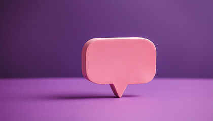 Leinwandbilder - Pink speech bubble on purple background. Social media messages, online communication. 3D rendering.