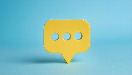 Leinwandbilder - Yellow speech chat bubble on blue background. Social media, online communication. 3D rendering.