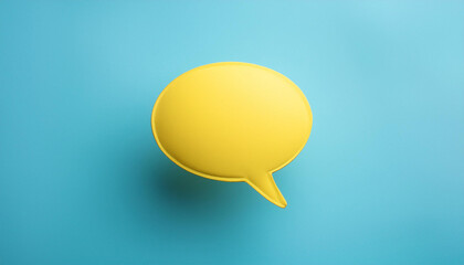 Leinwandbilder - Yellow speech chat bubble on blue background. Social media, online communication. 3D rendering.