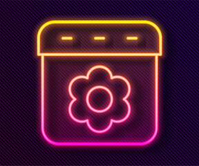 Poster - Glowing neon line Calendar spring icon isolated on black background. Event reminder symbol. Vector