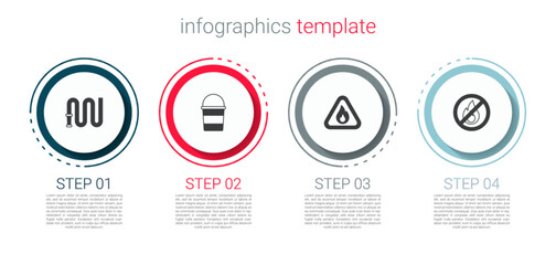 Wall Mural - Set Fire hose reel, bucket, flame in triangle and No fire. Business infographic template. Vector