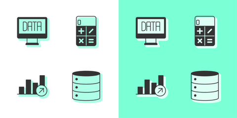 Sticker - Set Server, Data analysis, Financial growth and Calculator icon. Vector