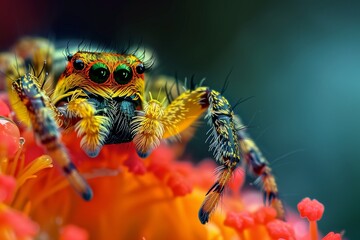 Sticker - a close up of a spider on a flower with red petals