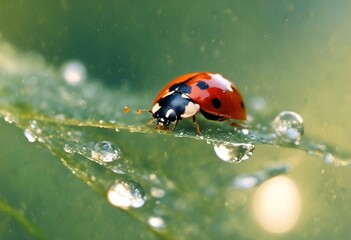 Wall Mural - an insect sits on top of a water droplet that is dripping off of water